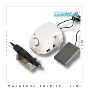 Električna turpija Marathon – 35.000 obrtaja – 7208 namenjena je profesionalnoj upotrebi u manikir i pedikir salonima, kao i svim prostorima gde je potreban snažan, precizan i pouzdan aparat za obradu noktiju. Zahvaljujući snazi od 45W i maksimalnoj brzini od 35.000 obrtaja u minuti, omogućava stabilan rad i pri zahtevnijim tretmanima. Ovaj model je idealan za profesionalce koji traže dugotrajan, pouzdan i precizan uređaj za svakodnevni salonski rad.