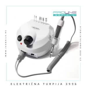 Električna turpija – 25.000 obrtaja – 3996 namenjena je profesionalnoj upotrebi u manikir i pedikir salonima, kao i za sve korisnike kojima je potreban pouzdan, praktičan i jednostavan aparat za svakodnevni rad. Sa maksimalnom brzinom od 25.000 obrtaja u minuti, omogućava preciznu obradu noktiju i stabilan rad tokom tretmana.